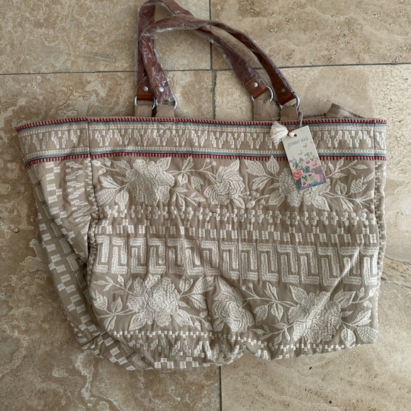JOHNNY WAS Letty Linen Embroidered Tote Bag Purse - Picture 2 of 5